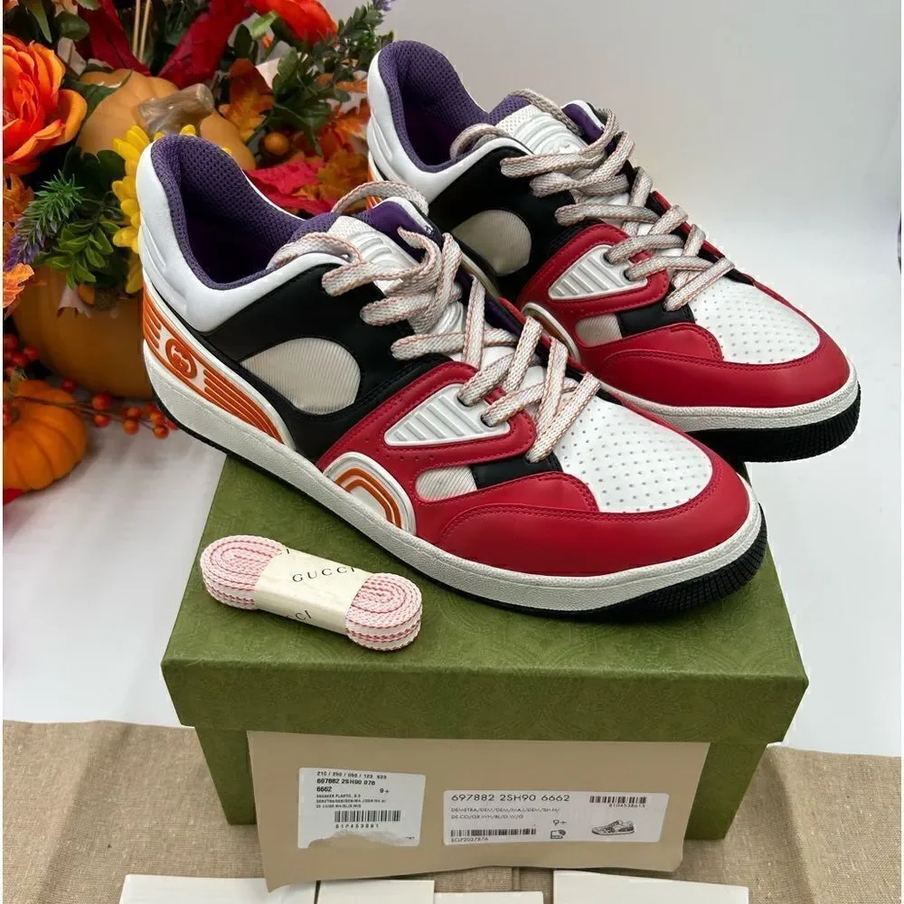 Men’s Gucci basket low top sneakers, size 10.5 fits 11.5 US made in Italy